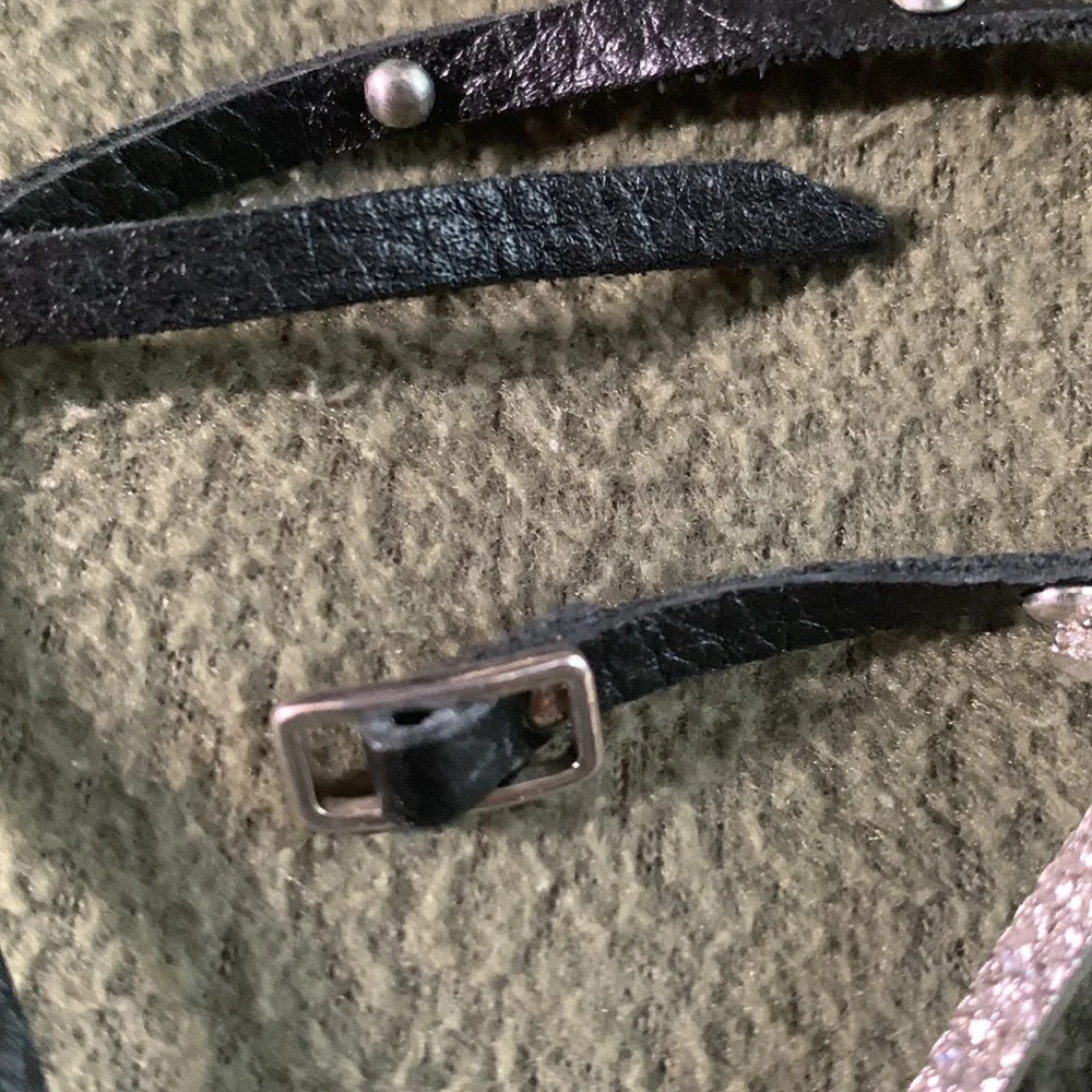 Black leather studded bracelet with cross.  Double wrap.  23 inches. - Picture 3 of 3